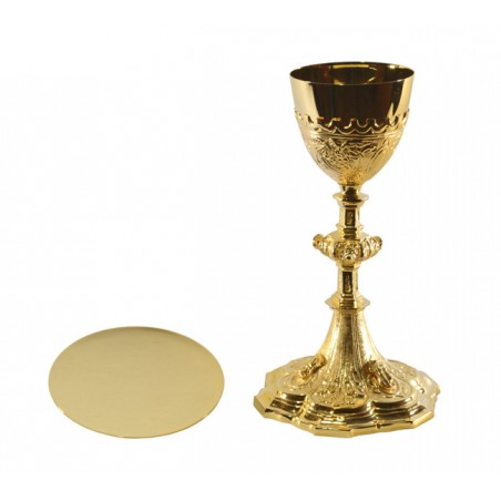 Calice e patena in ottone con custodia 