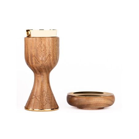 Calice e Patena in legno di Acacia intag 